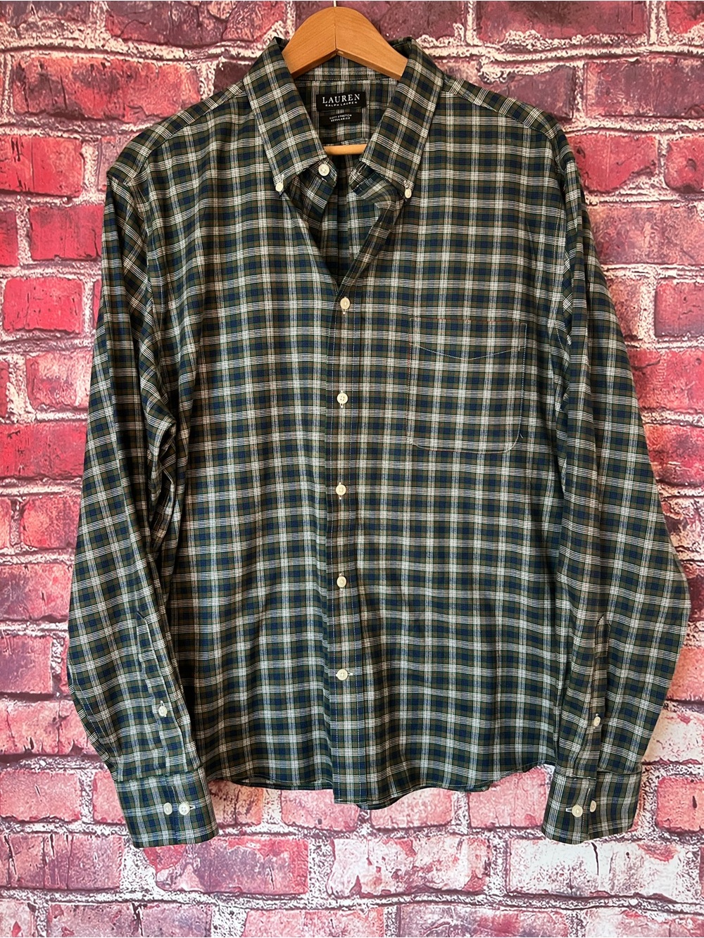 Lauren Ralph Lauren Men's XL Green Tartan Plaid Soft Stretch Button Down